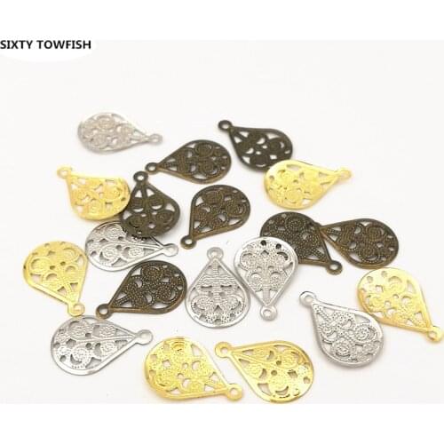 50pcs/lot 11*16mm Gold color/White K/Antique Bronze Metal Filigree Flowers Slice Charms Pendant Setting DIY Components B12087