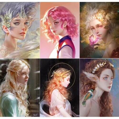 5D Diamond Painting Elf Girl Cartoon Painting DIY Full Circle Diamond Embroidery Kit Mosaic Portrait Home Decoration Wall Gift