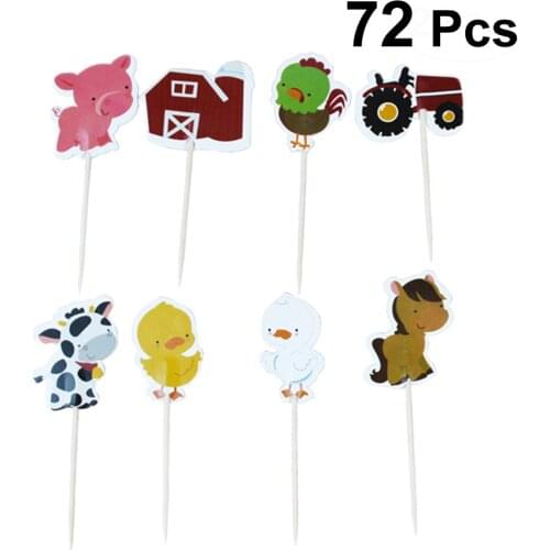 72Pcs Cake Toppers Festival Farm Themed Cake Picks Fruit Picks Dessert Toppers for Birthday Party Holidays Festival