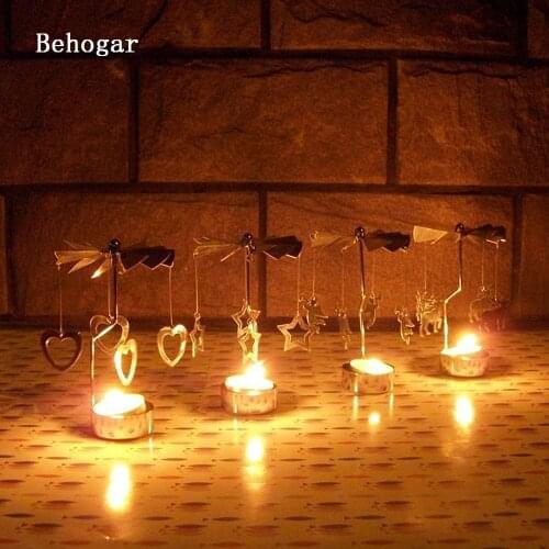 Behogar Rotary Spinning Candle Holder Stand Candlestick Candelabra with 1pc Candle for Home Hotel Christmas Wedding Party Decor