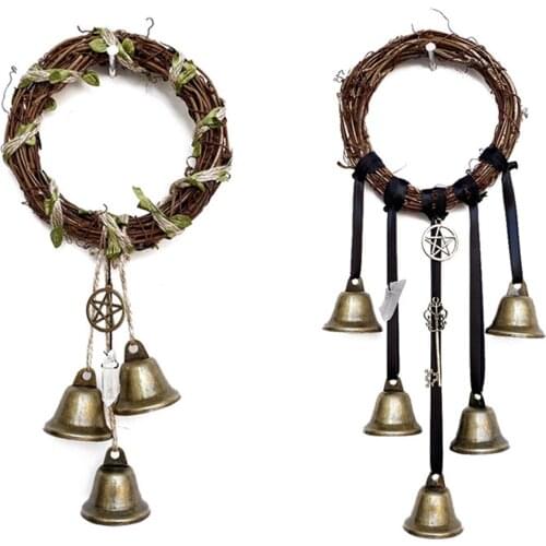 Home Decor Wind Chimes Household Decorative Pendant Rattan Artware with Small Bells for Living Room Balcony