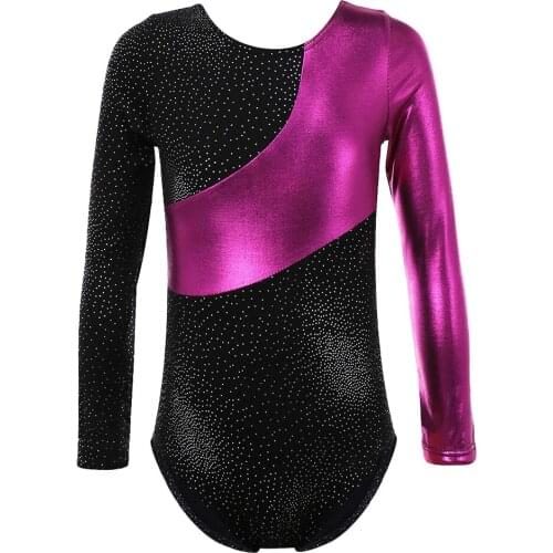 Girls Gymnastics Leotard Costumes Metallic Jumpsuit Athletic Ballet Bodysuit