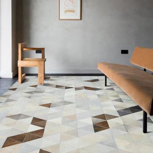 Nordic style luxury cowhide seamed striped carpet, natural cow skin fur carpet for living room decoration office carpet