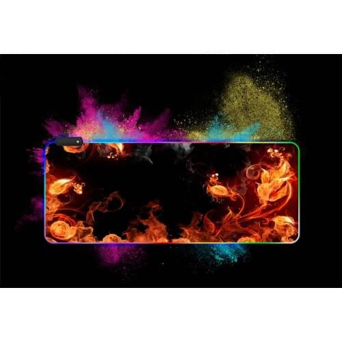 Besegad 35 x 16inch Large USB Wired LED RGB Colorful Lighting Gaming Mousepad Mouse Pad Non-Slip Laptop PC Mice Mat Flame Style