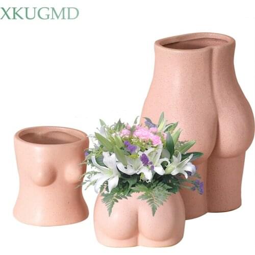 Hot Nordic Ceramic Body Art Bust Vase Dried Flower Arrangement Mini Plant Pot Balcony Home Decora Sculpture Ornaments