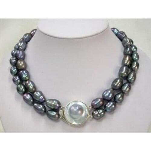 NEW female gift Details about Mabe Clasp AAA 8-9mm Rice Pearl Necklace