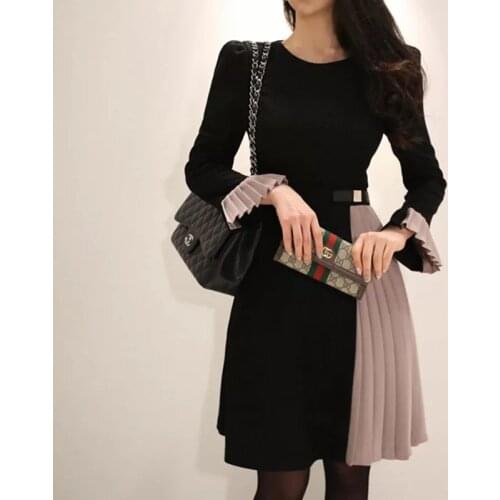 Fashion women new arrival casual bouncy mini dress temperament elegant vintage sweet comfortable soft warm sweet pleated dress