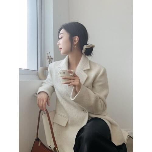 Plush soft suit collar short double-sided cashmere coat woolen coat female Korean version 21 new