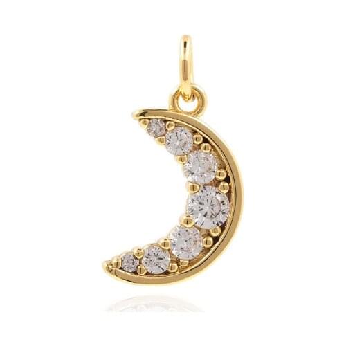 Micropavé Cubic Zirconia Moon Pendant, C-shaped Crescent Necklace, Astral Charm, DIY Jewelry Making Components 16x7.1x1.7mm
