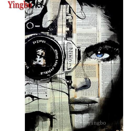 Full Square drill Diamond Painting Diamond Embroidery Woman camera newspaper abstract Cross Stitch diamond Mosaic Cross Stitch