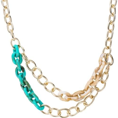 Popular Ornament Fashion Street Shooting Hipster Resin Gold Plated Two-Color Acrylic Thick Chain Necklace Wholesale