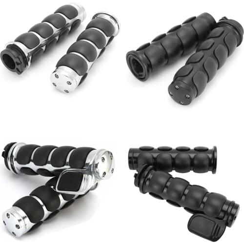 Motorcycle Bike Chromed Black 2pcs Handlebar End Handle Grips For 1" Honda Kawasaki Suzuki Yamaha Bikes Cruiser Chopper Custom