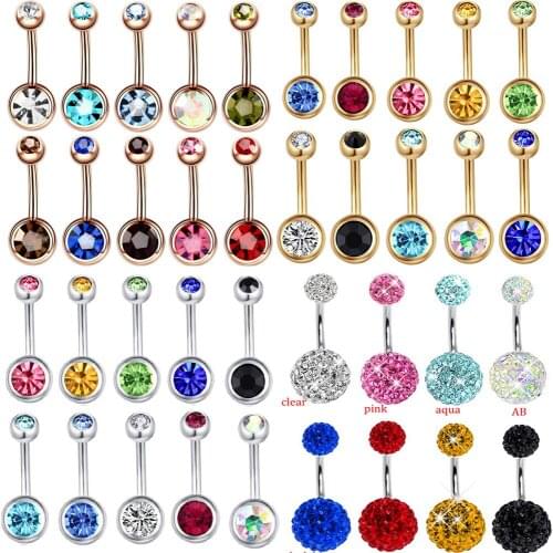 TIANCIFBYJS 14G Belly Button Rings Stainless Steel Curved Barbell Navel Rings for Women Girls CZ Bell Bars Body Piercing 1 pcs