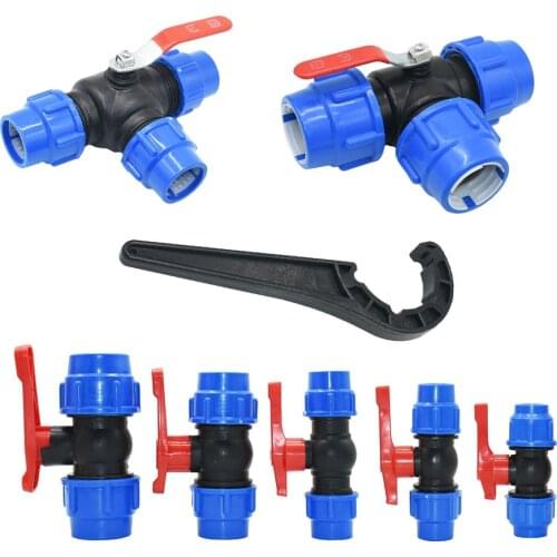 20/25/32/40/50/63mm Pe Tube Tee Ball Valve Quick Connector Garden Tap Tees Water Splitter DN25 DN32 DN40 DN50 1pcs