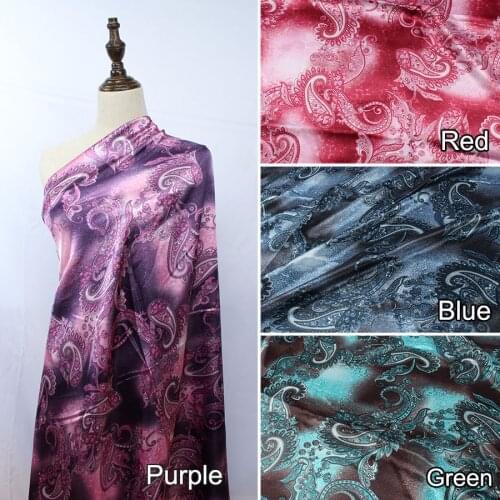 Vintage Polyester Charmeuse Material Elegant Paisley Floral Print Satin Fabric For Scarfs Dresses Sold By Yard