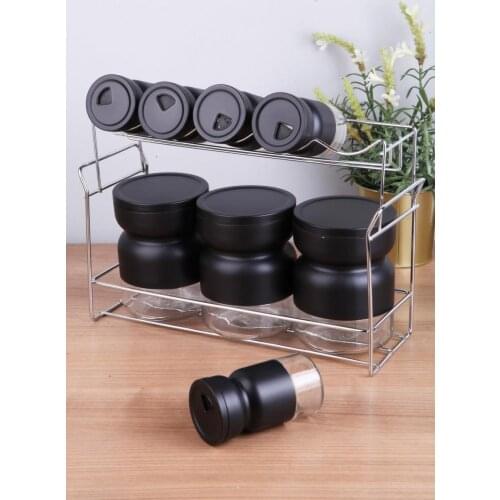 Vipgross Metal Coated 9 Lu Glass Spice Set Black VBL-2112 kitchen mother seasoning set salt shaker pepper shaker tableware woode