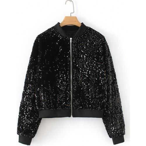 20202021 Fashion Spring Autumn WOMENS Top Casual Black Velvet Sequin Embroidered Loose-Fit Short Woman Jacket Baseball Uniform
