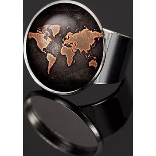 SUTEYI 2020 fashion Charm For Women Vintage Bronze world map Adjustable ring Vintage round glass ring best friends jewelry
