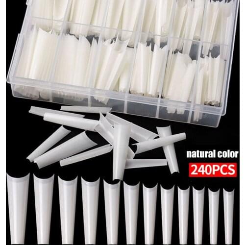 240pcs Ultra-thin No Crease False Nail Tips Extension Art Full Cover Long Manicure Nail Art Decoration Tools
