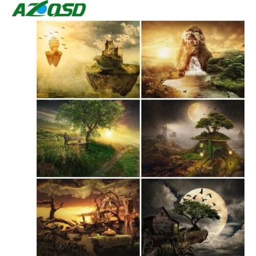 AZQSD Diamond Painting Tree Forest Abstract Cross Stitch Rhinestones 5D Diamond Embroidery Landscape Handmade Home Decor