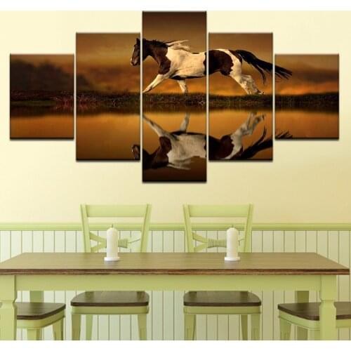Running horse near river 5 pieces animal Wallpapers modern Modular art painting for Living Room Home Decor
