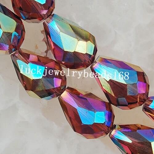 Free shipping Women Fashion Jewelry 10x15mm AB Middle Purple Crystal Faceted Teardrop Loose Beads 50pcs FG3921