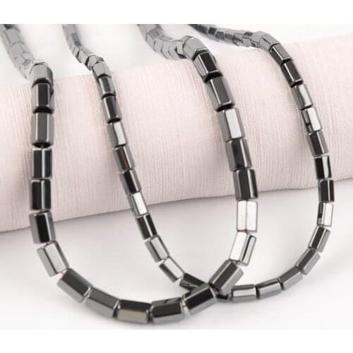 Natural Stone Beads Hexagonal Straight Tube Black Hematite Beads Straight Hole for Jewelry Making Needlework Bracelet DIY