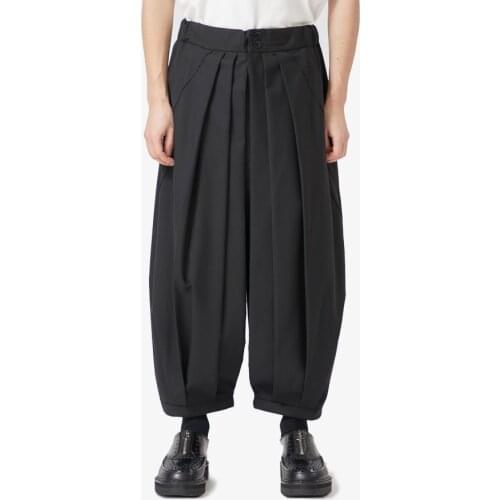 Black pleated cropped trousers deconstructed Japanese dark niche designer brand pleated trousers men
