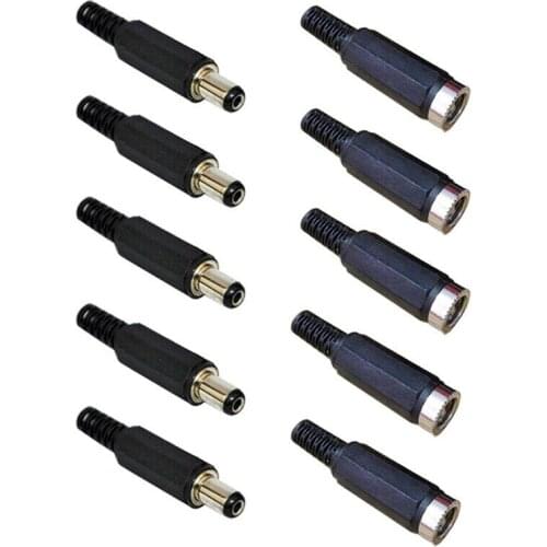 5 Pair (10pcs) 2.1x5.5mm Male Female DC Power Plug Socket Jack Adapter Connectors Set