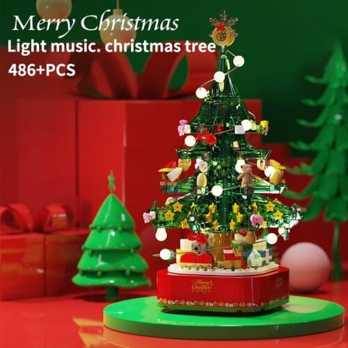 Santa Block Creator Expert Christmas Tree Music Box Set Led Light Roation Building Blocks Bricks Chirden Kids Toys Xmas Gift