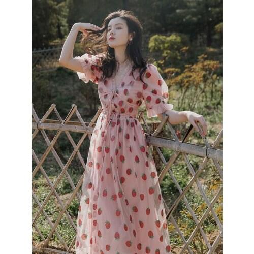 Strawberry Dress pink women bridesmaid dress vestidos de mujer maxi dress woman formal legant Female Casual vintage vestidos