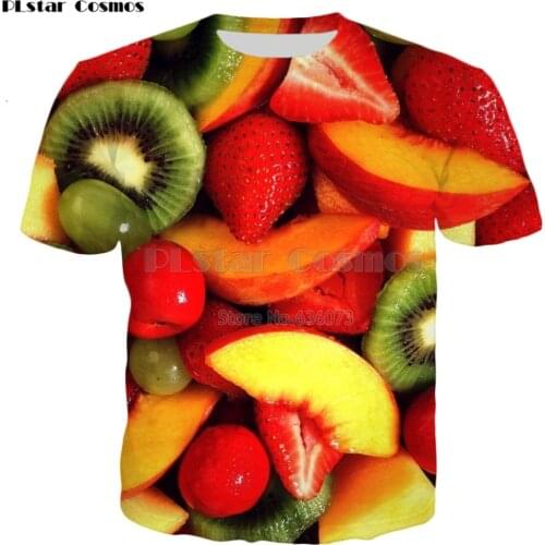 PLstar Cosmos 2019 summer New style Fashion Mens t shirts Fruit Strawberry / Kiwi 3D Print Men Women Casual Cool t shirt