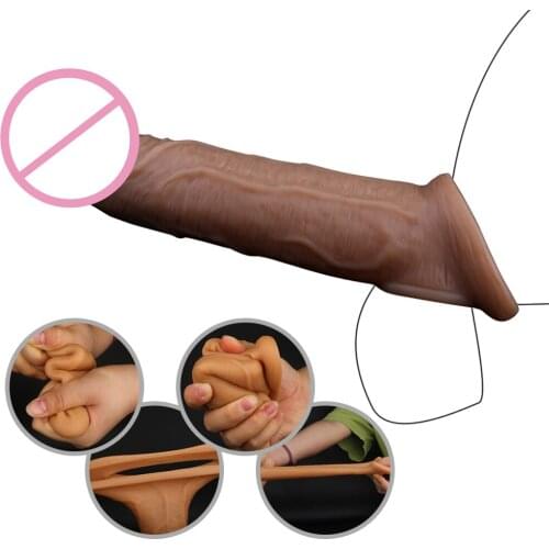 Liquid Silicone Penis Sleeve Sex Toys For Men Reusable Condoms Realistic Penis Extender Dick Cover Dildo Enlargement Sex Product