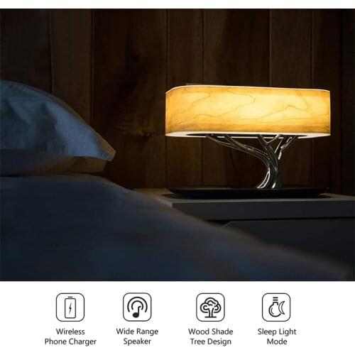 Tree-shaped Table Lamp with Wireless Charging and Bluetooth Speaker Bedside Lamp Table Light Wireless Desk Lamp Led for Bedroom