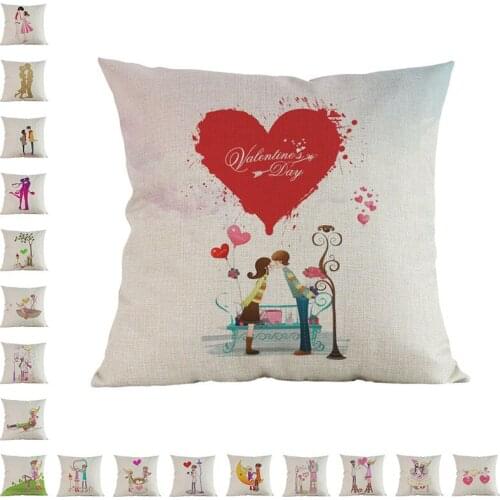 Valentines Day Art pillowcase cushion cover Cartoon character I love you Linen cojines decorativos para sofa pillow cover