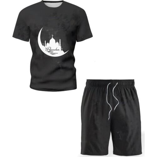 2021 Summer New Fashion Mens Sets Sportswear Black Casual T-Shirt+Solid Color Shorts Two-Piece Track And Field Clothes