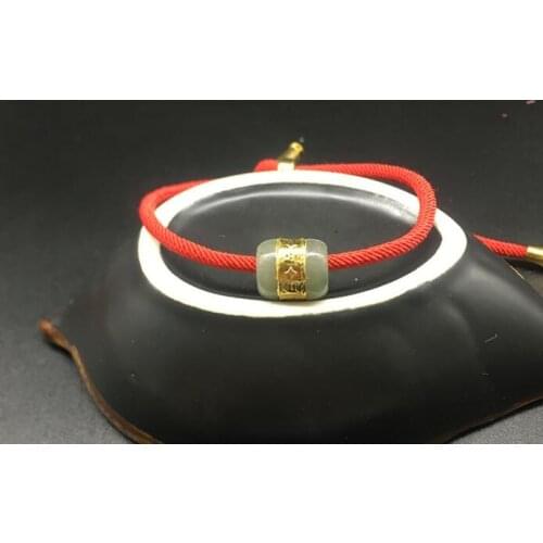 Charming gold inlaid Hetian jade new round Bracelet high grade jade bracelet with red rope
