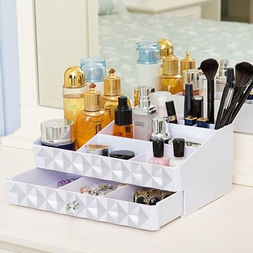 Makeup Organizer Cosmetics Jewelry Organizer Womens Cosmetic Plastic Storage Container Storage Box with Drawer Desk Organizer