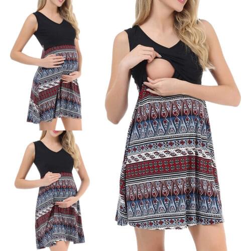 Maternity Dresses Women Pregnant Splicing Tunic Breastfeeding Summer Nursing Dress Pregnancy Dresses