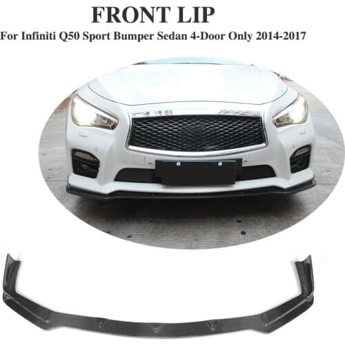 Complete Carbon Fiber Front Bumper Lip Spoiler Chin for Infiniti Q50 Sport Bumper Sedan 4-Door Only 2014-2017