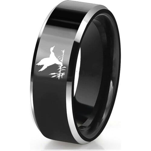 Dropshipping Free Engrave Name 8MM Black Tungsten Wedding Band Mens Outdoor Hunting Wild Flying Duck Size 6-14