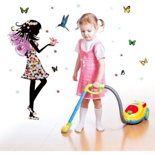 Romantic Butterfly Girl wall sticker PVC Material DIY Butterfly elf girl wall decals For Kids room bedroom home decor sticker