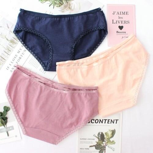 Roseheart New Women Fashion Cotton Straps Cut Out Mid Waist Women Panties Women Underwear Lingerie Women Briefs 3 Piece 3 Color