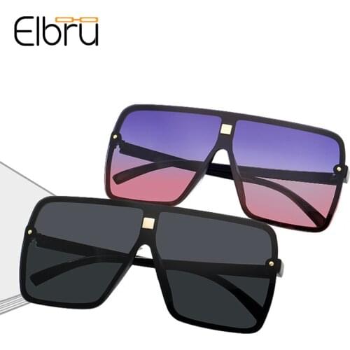 Elbru Retro Fashion Oversized Square Sunglasses Ultralight PC Sunshades Brand Designer UV Protection Sun Glasses For Male Female