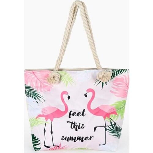 M606 Lovely Women Handbag Flamingo Printing Series Large Capacity Embroidery Thread Pattern Big Size Shopping Bag Shoulder Bag
