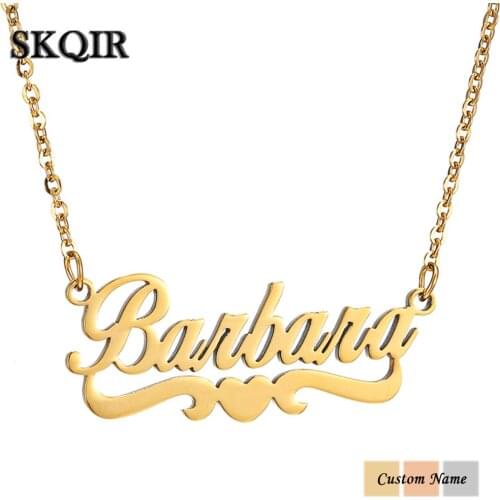 Custom Name Necklace Personalized Couple Heart Pendant Gold Stainless Steel Chain Necklace Wedding Gift for Women SKQIR Jewelry