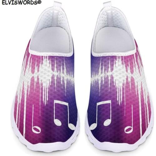 ELVISWORDS Music Notes Flats Women Shoes Casual Soft Mesh Girls Slip on Shoes Comfortable Walking Female Sneakers Zapatos Planos