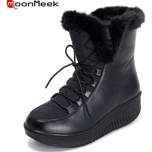 Plus size 35-44 New 2020 Snow Boots platform women winter shoes waterproof ankle boots lace up fur boots white black black white