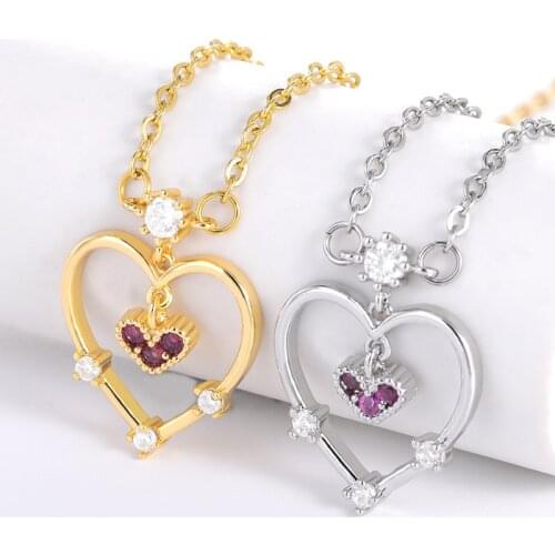 Crystal Heart Pendant Necklace For Women Female Creativity Gold Chain Wedding Engagement Jewerly Gift