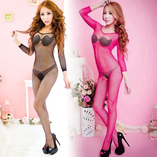 Lingerie Fishnet Bodystocking Long Sleeve Sexy underwear Mesh Tight intimates Erotic open Crotchless Bodysuit Pantyhose Game